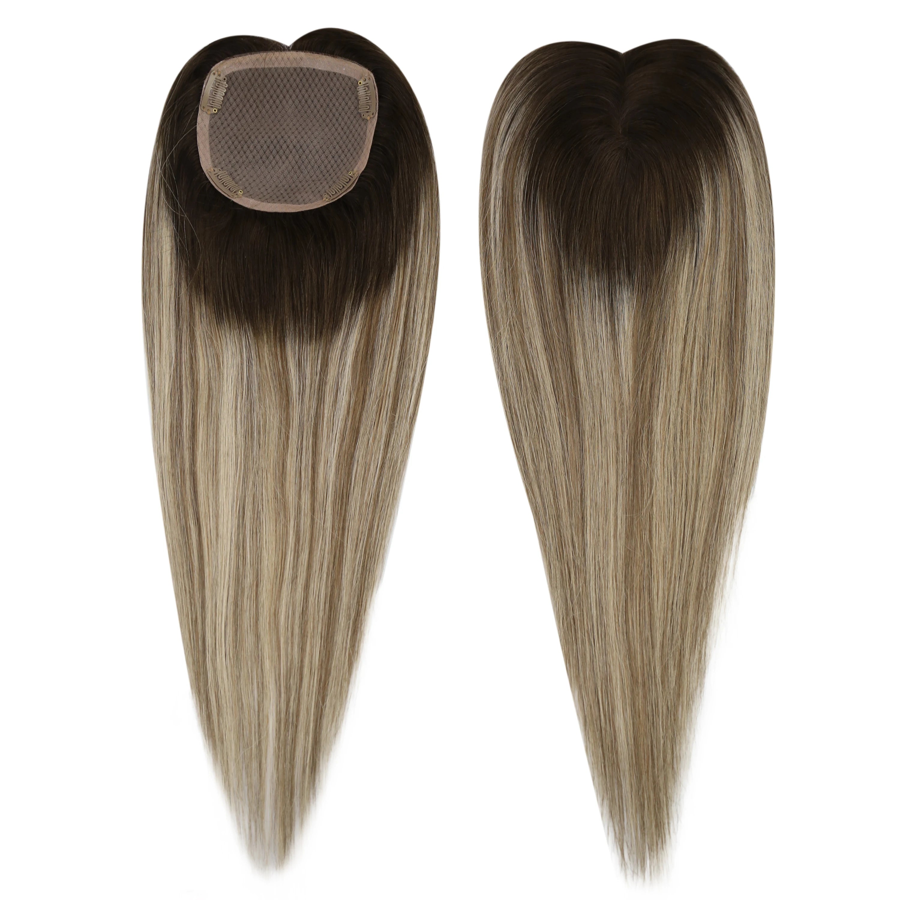 Full Shine Hair Topper Ombre 13*13cm Machine Naturally Comfortable Piece With Clips 100% Breathable Mono Base For Woman