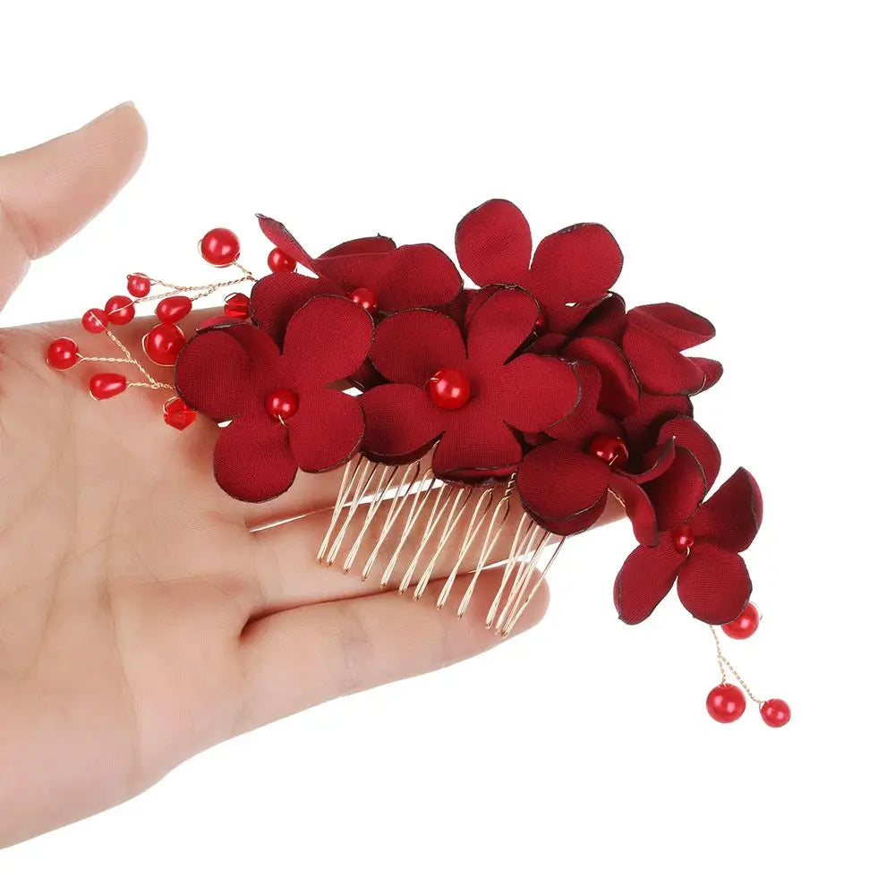 Fashion Bridal Wedding Bridesmaid Red/Pink/Champagne Romantic Flower Hair Clip Hairpin Comb Accessories
