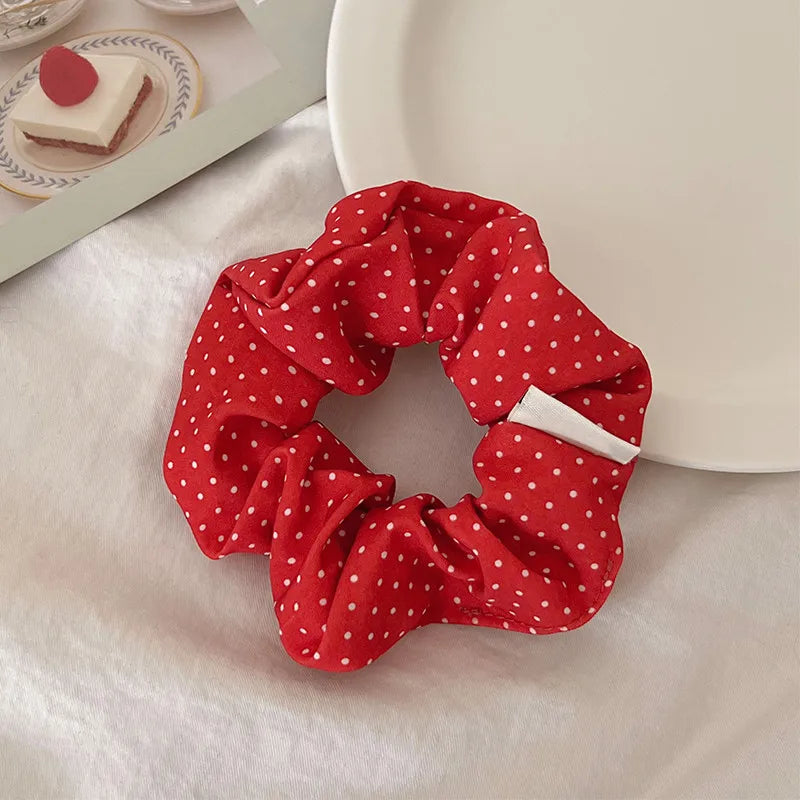 Red Festive Cute Dot Scrunchies Women Girls Elastic Hair Rubber Bands Accessories Tie Hair Ring Rope Headdress Headwear Ornament