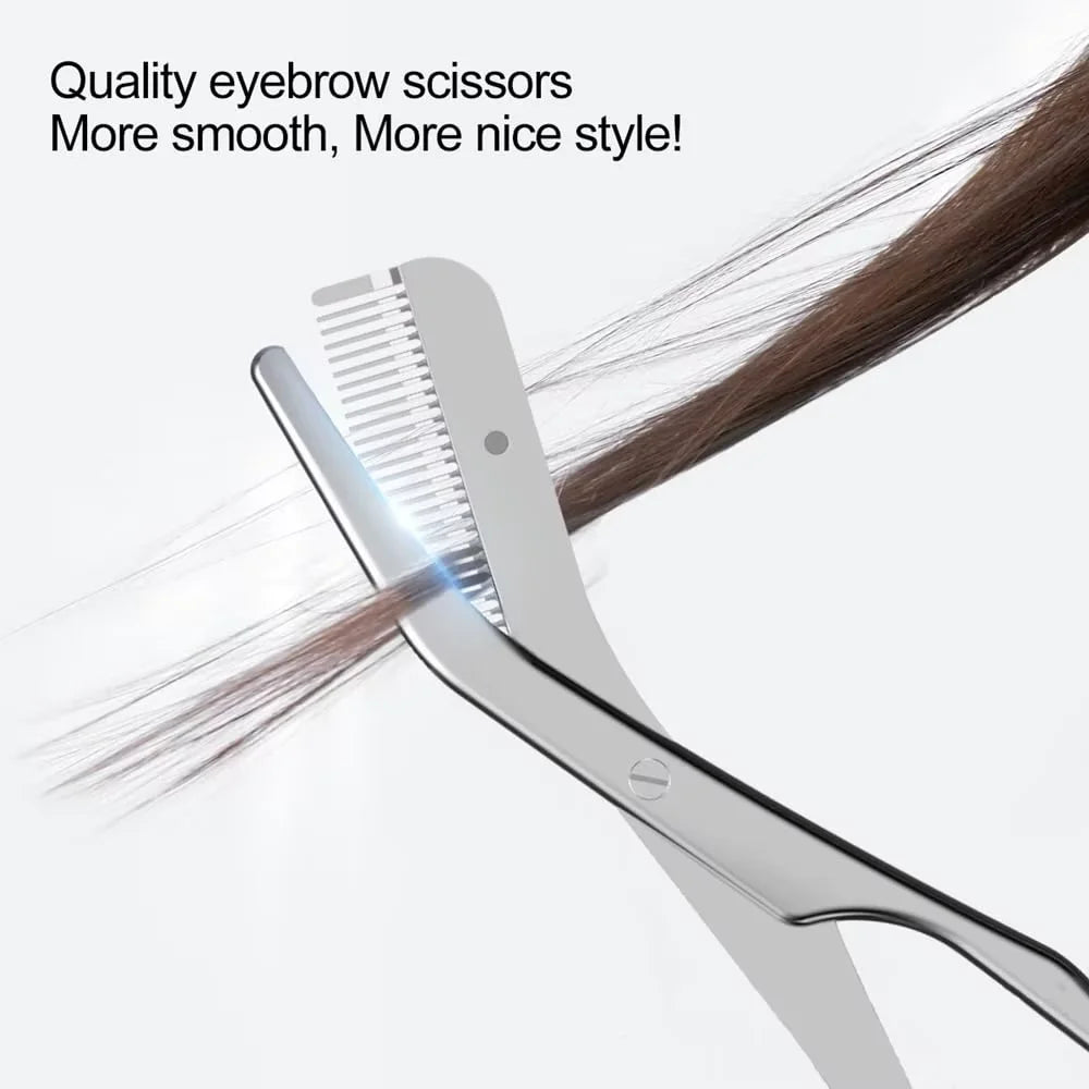 Stainless Steel Eyebrow Trimmer Scissors & Comb Set - Precision Grooming Tool for Men and Women - Effortless Hair Removal