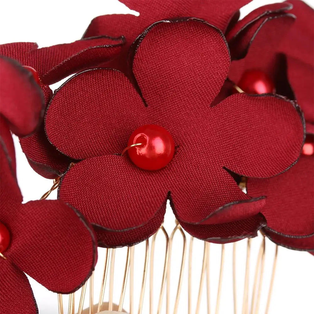 Fashion Bridal Wedding Bridesmaid Red/Pink/Champagne Romantic Flower Hair Clip Hairpin Comb Accessories