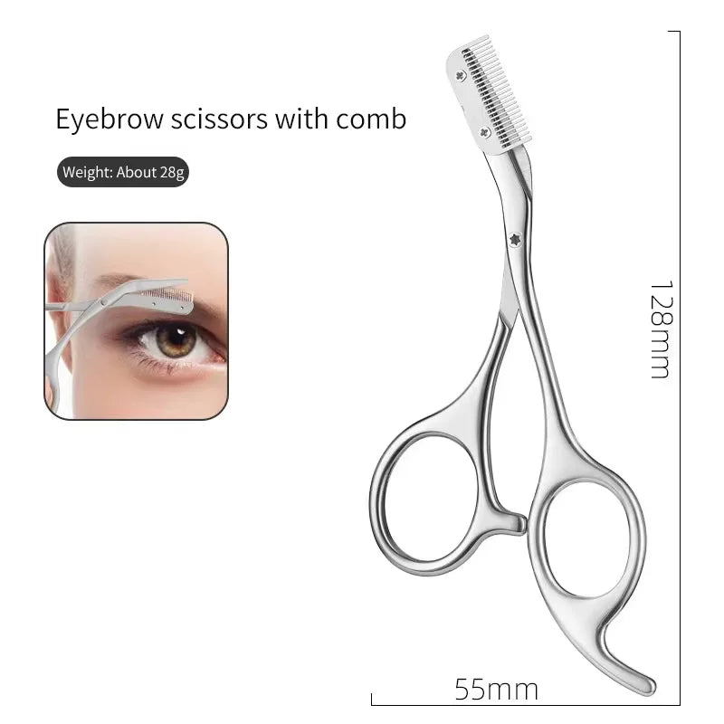 1PCS Eyebrow Trimmer Scissor New Stainless Steel Eyebrow Scissors with Comb,Portable Non Slip Professional Eyebrow Trimmer