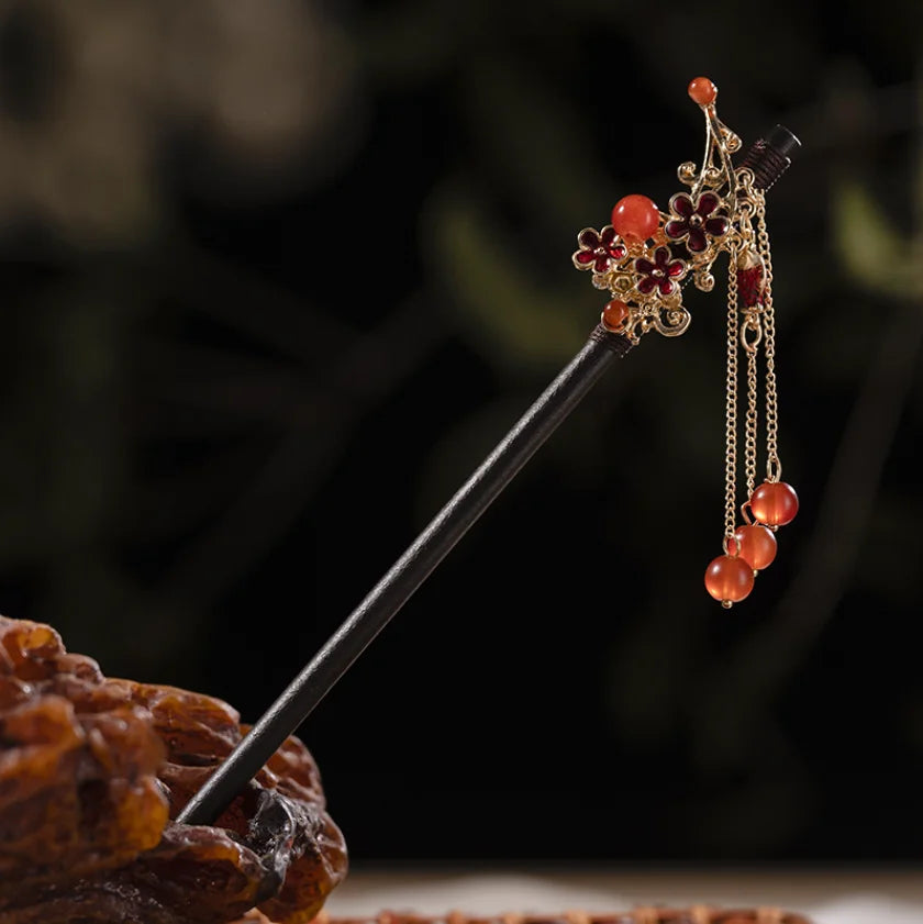 Wood Tassel Step Shaking Hairpin Chopstick Hair Stick Ancient Hair Ornament Pan Headdress Flower Hair Styling Accessories Gifts