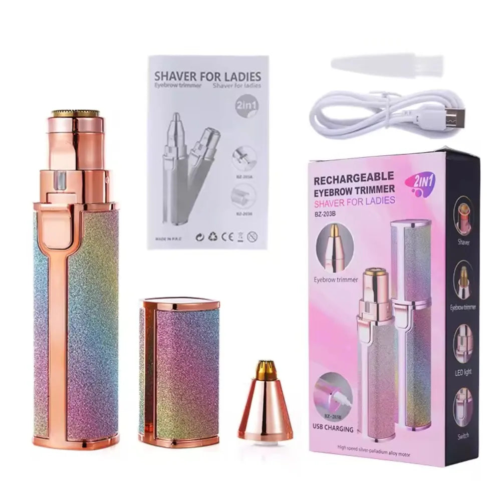 Electric Eyebrow Trimmer for Women 2 In1 Rechargeable Facial Hair Removal and Eyebrow Shaver Painless Face Razor Body Epilator