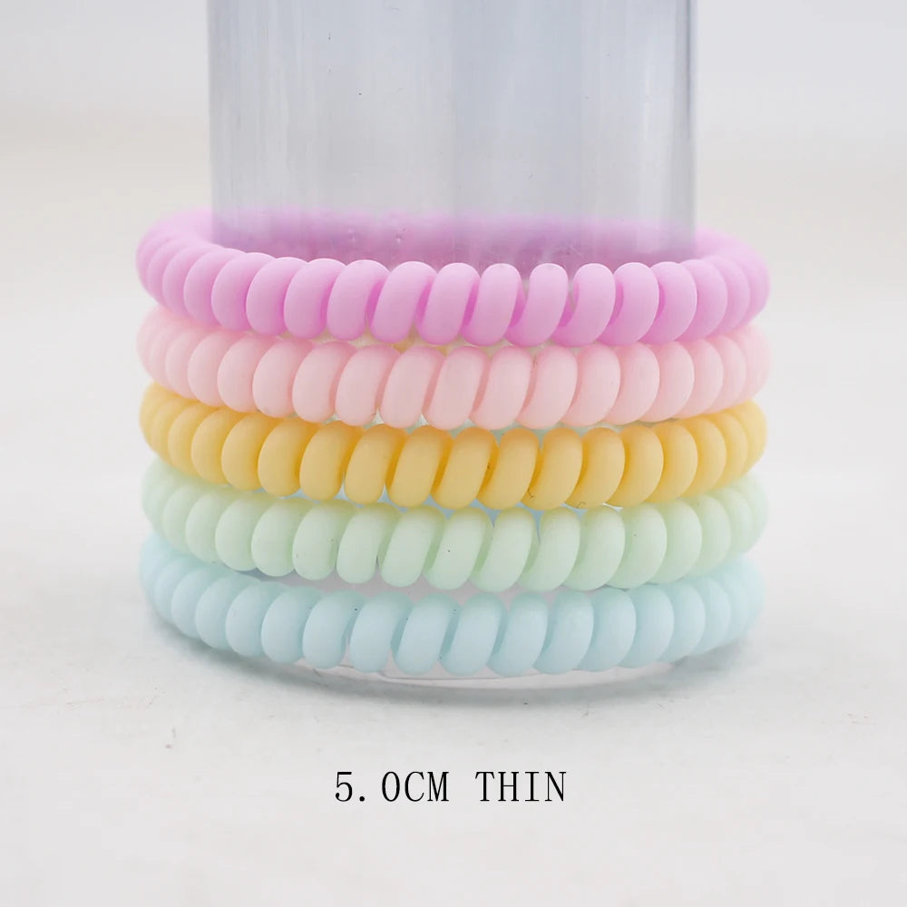 5Pcs/set New Fashion Matt Solid Telephone Wire Elastic Hair Band Frosted Spiral Cord Rubber Band Hair Tie Stretch Head Band Gum