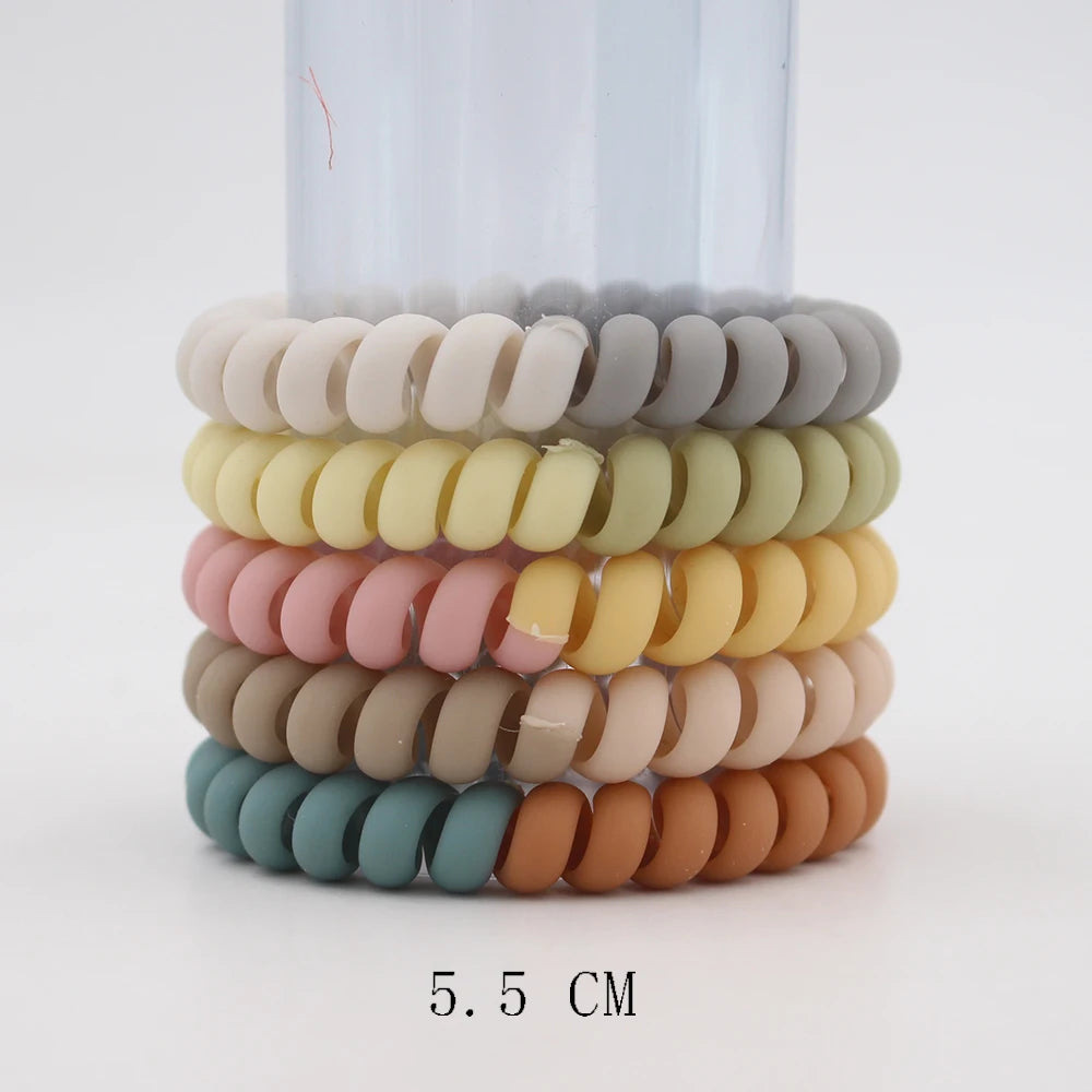 5Pcs/set New Fashion Matt Solid Telephone Wire Elastic Hair Band Frosted Spiral Cord Rubber Band Hair Tie Stretch Head Band Gum