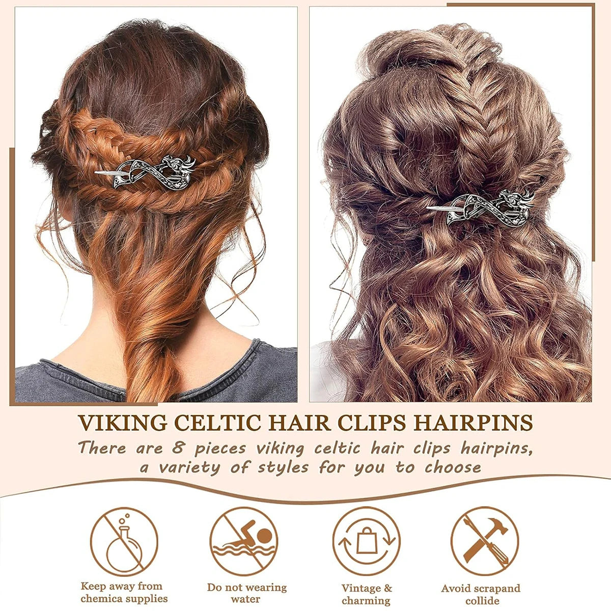 Viking Celtic Hair Clips Vintage Celtic Knot Hairpins Retro Silver Alloy Hair Sticks Viking Metal Celtic Hair Barrette Jewelry