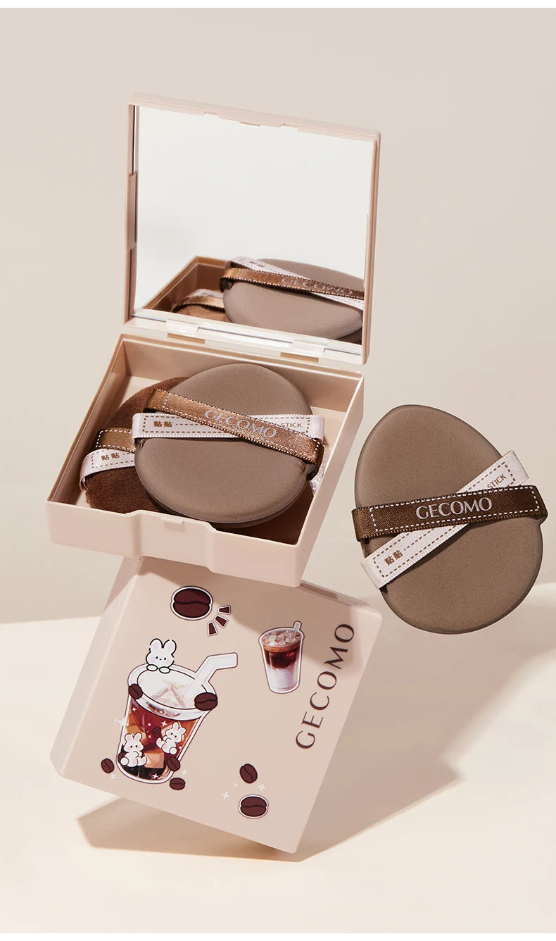 GECOMO Two-pack Powder Puff Set Box with Mirror, Wet And Dry Dual Use, Super Soft Makeup Sponge And Loose Powder Air Cushion