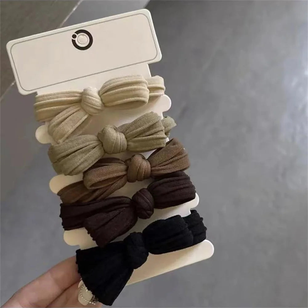 5pcs/Set Simple Bow Hair Ties Ropes Colorful Elastic Seamless Ponytail Holder Rubber Band For Toddler Girls