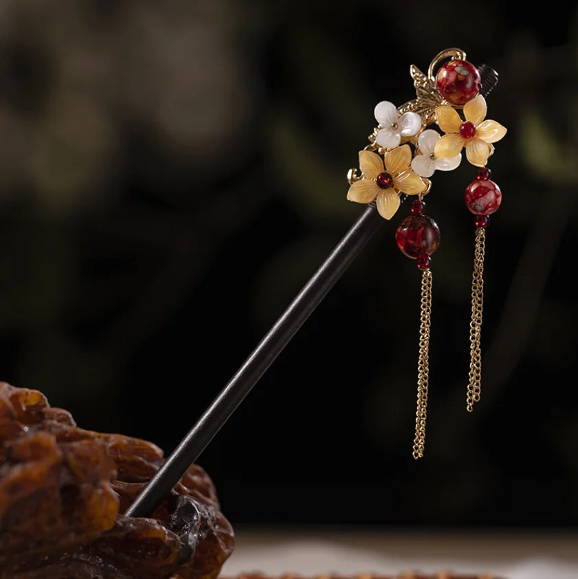 Wood Tassel Step Shaking Hairpin Chopstick Hair Stick Ancient Hair Ornament Pan Headdress Flower Hair Styling Accessories Gifts