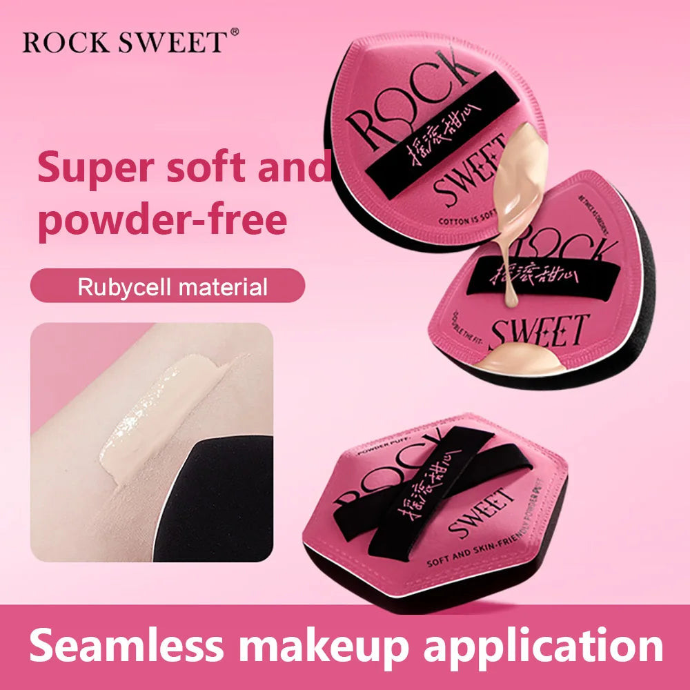 ROCK SWEET 3PCS Powder Puff Set - Soft Pink Dual Use Wet & Dry Foundation Applicators,Makeup Sponge&Trendy Design