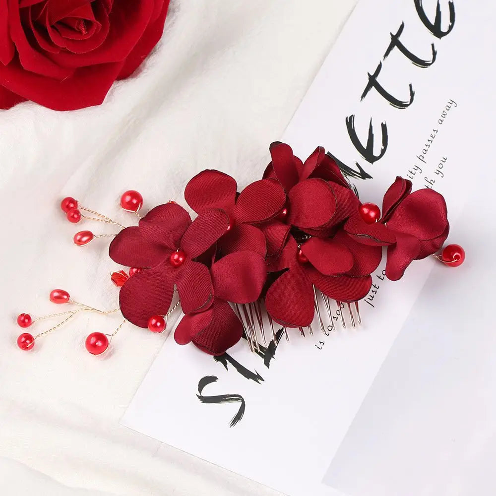 Fashion Bridal Wedding Bridesmaid Red/Pink/Champagne Romantic Flower Hair Clip Hairpin Comb Accessories