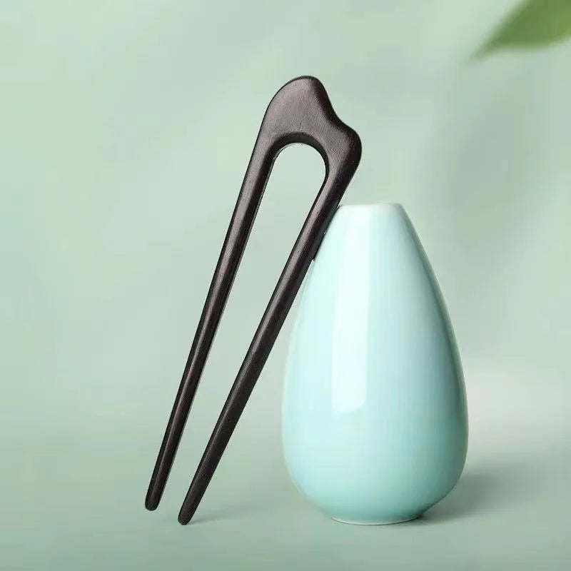 Handmade Wood Hair Pins and Clips Chinese Wooden Hair Sticks Forks U Shaped Hairpins Clips Retro Fashion Hairclips Headwear