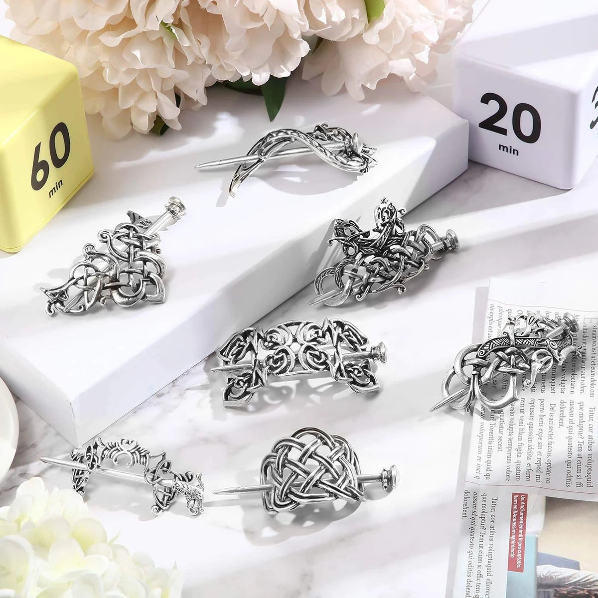 Viking Celtic Hair Clips Vintage Celtic Knot Hairpins Retro Silver Alloy Hair Sticks Viking Metal Celtic Hair Barrette Jewelry