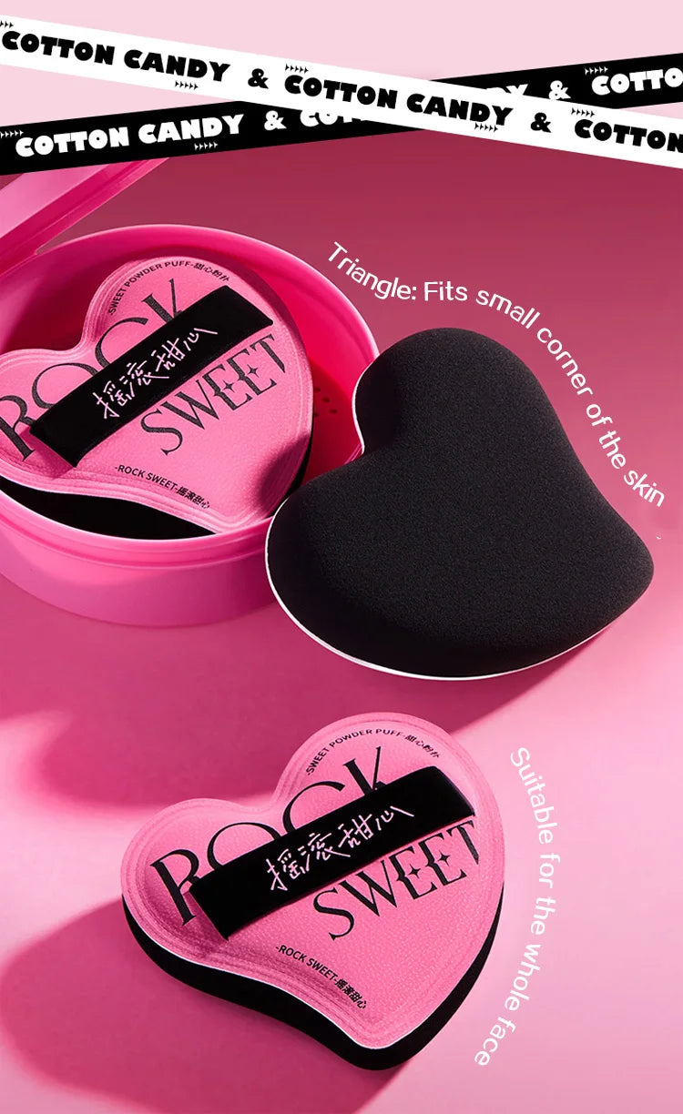 ROCK SWEET Cotton Candy Heart-shaped Pink Soft Makeup Soft Wet And Dry Dual-use Liquid Foundation Powder Puff